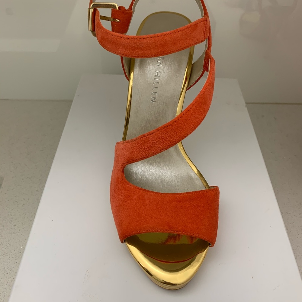 Karen Millen suede strappy heels, orange, sz.6-6.5 - Picture 2 of 9